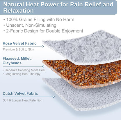 SuzziPad 6.5 x 12" Microwavable Heating pad for Pain Relief, Moist Heating Pads for Cramps, Muscle Ache, Joints, Back Pain, Neck, Shoulder
