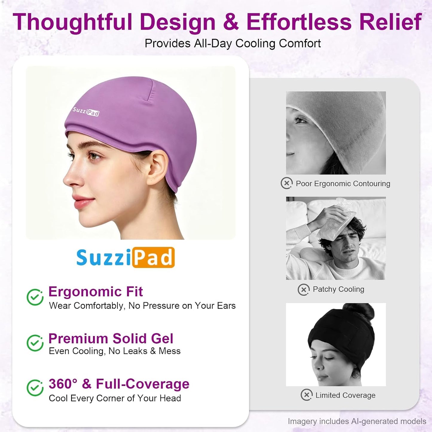 SuzziPad Cold Cap for Chemotherapy Patients, Migraine Relief Cap, Headache Ice Pack