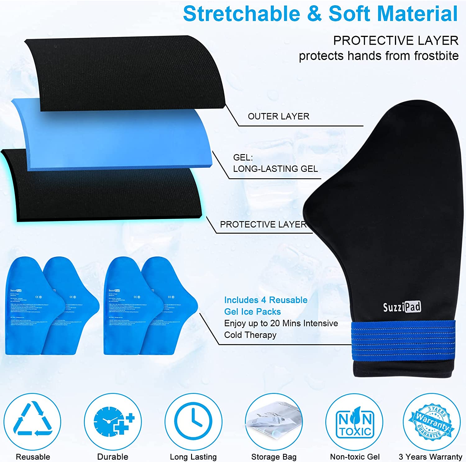 SuzziPad Foot Ice Pack Cooling Socks & Cold Gloves for Chemotherapy  Neuropathy, Comfort Items for Chemo Patients, Ideal for Plantar Fasciitis,  Hand Pain Relief, Gout Relief for feet, L