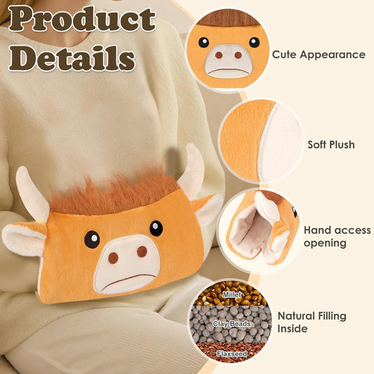 SuzziPad Highland Cow Microwavable Hand Muff for Muscle Tension & Cold Day