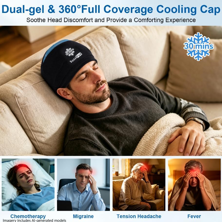 SuzziPad 30-Minute Detachable Cold Therapy Cap for Chemo & Migraine Relief