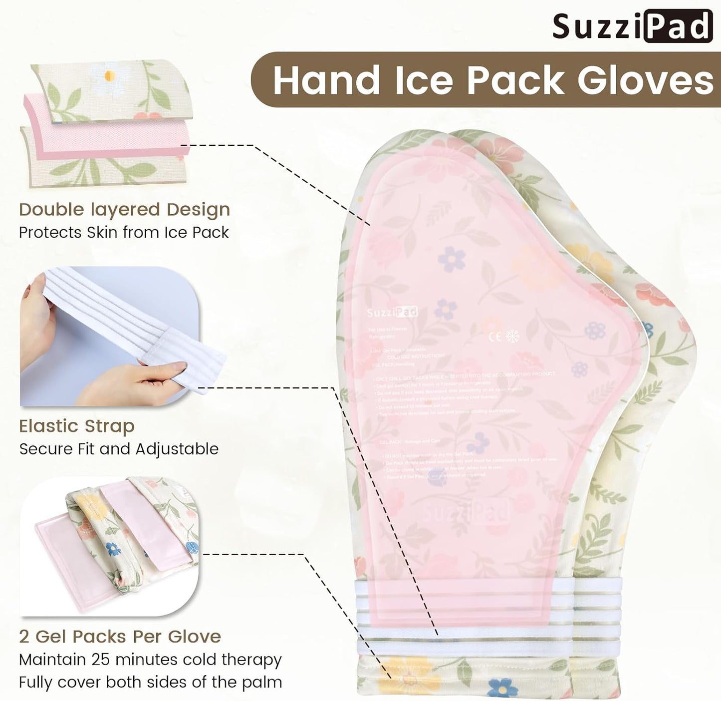 SuzziPad Chemo Gloves and Socks with Insulated Bag for Chemo Patients, Tired Achy Hands & Feet, Swelling Comfort, Chemotherapy Must Haves for Chemo Side Effects, Ditsy Floral