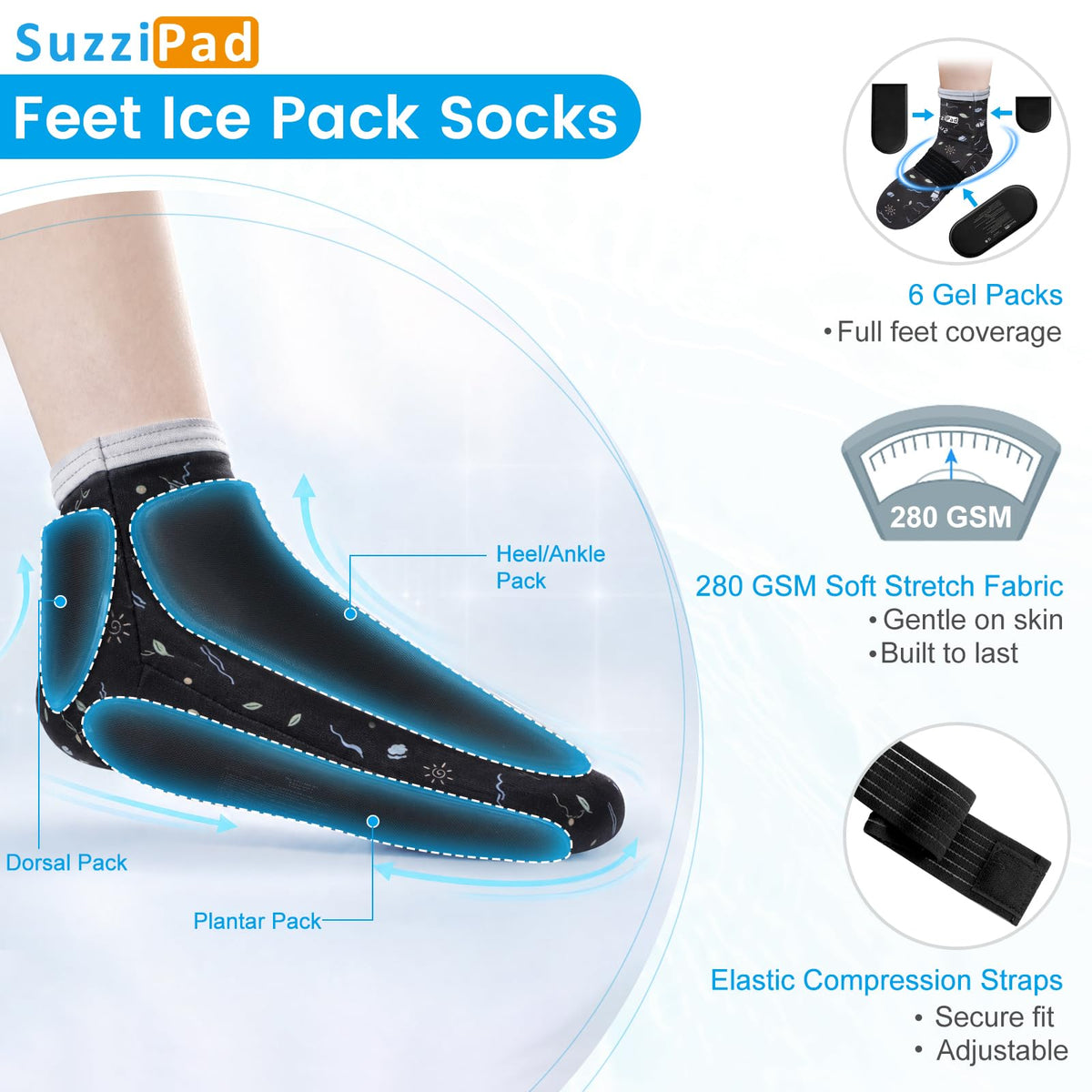 SuzziPad Cold Socks & Hands Ice Pack for Chemo, Allover Print, Black