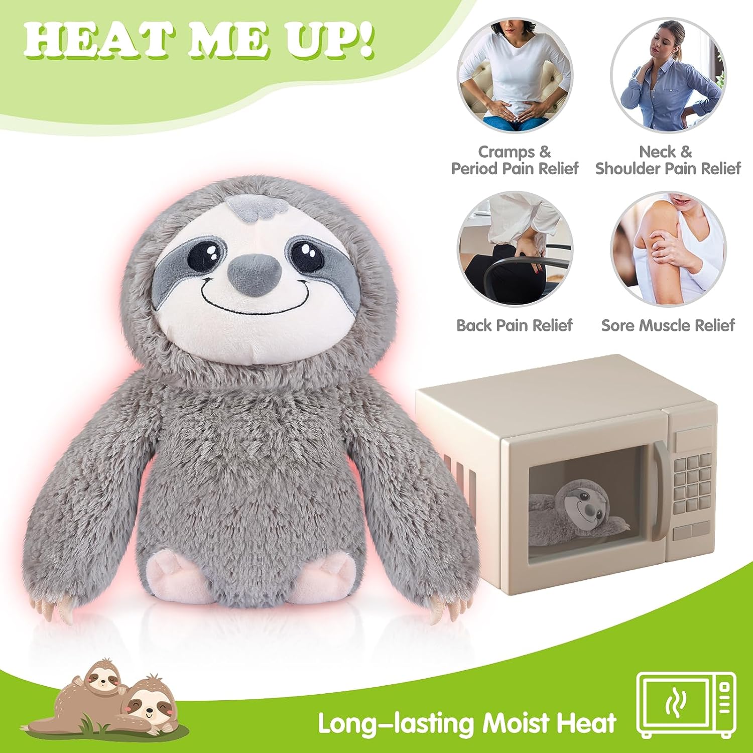 SuzziPad Microwavable Stuffed Animals, Sloth Heating Pads for Cramps & Anxiety Stress Relief, Sloth Stuffed Animal for Bedtime, Cuddle; Sloth Gifts for Women, Teens, Cold & Heat Therapy Sloth Plush