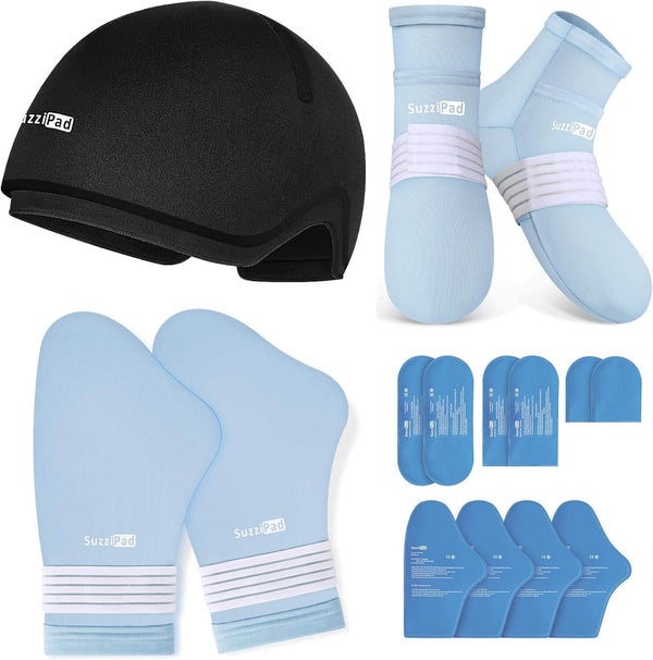 SuzziPad Chemo Care Package for Women & Men, Chemo Gloves and Socks for Neuropathy, Cold Caps for Chemotherapy, Ideal for Migraine, Plantar Fasciitis, Carpal Tunnel, Arthritis Foot Pain Relief