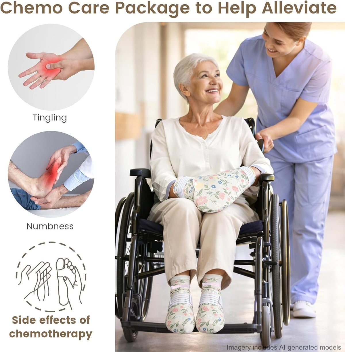 SuzziPad Cold Socks & Hands Ice Pack for Chemo, Ditsy Floral, Beige