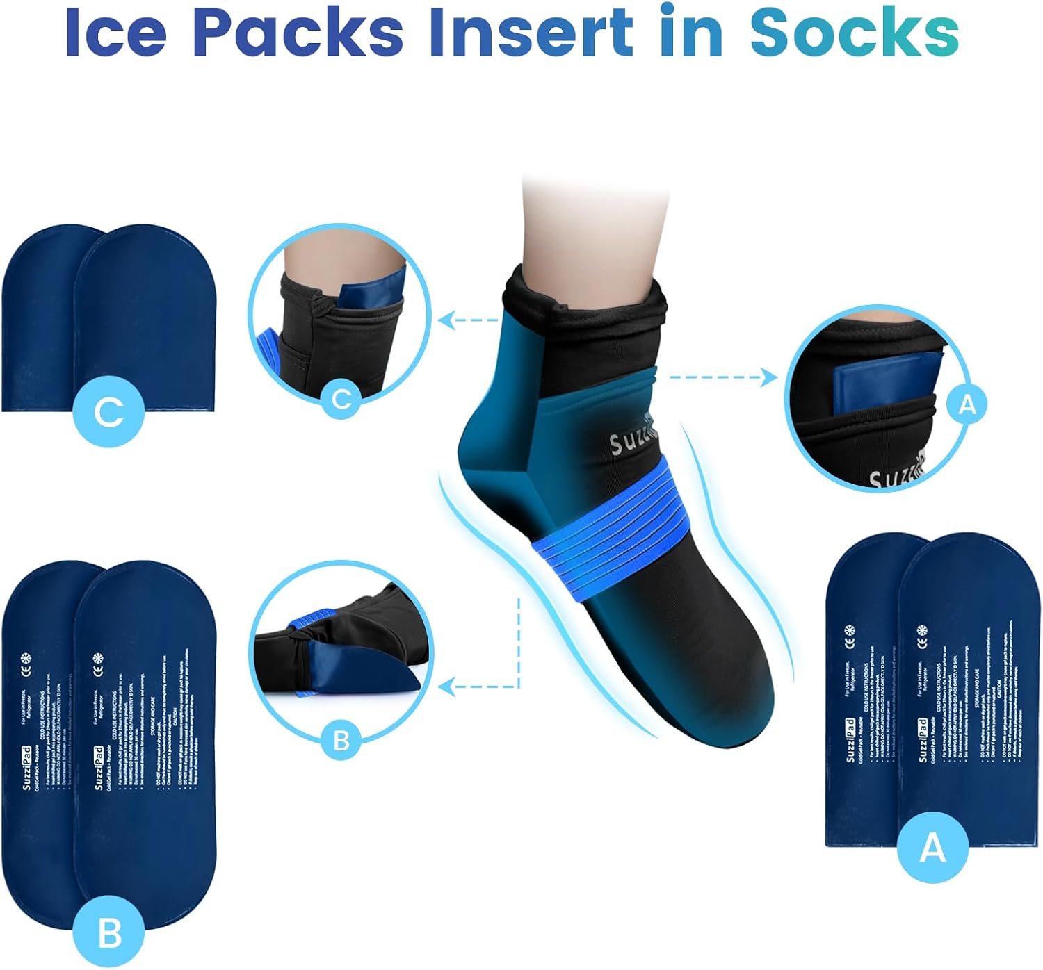 SuzziPad Replacement Ice Gel Packs for Cold Therapy Gloves and Socks(10-Piece Set)