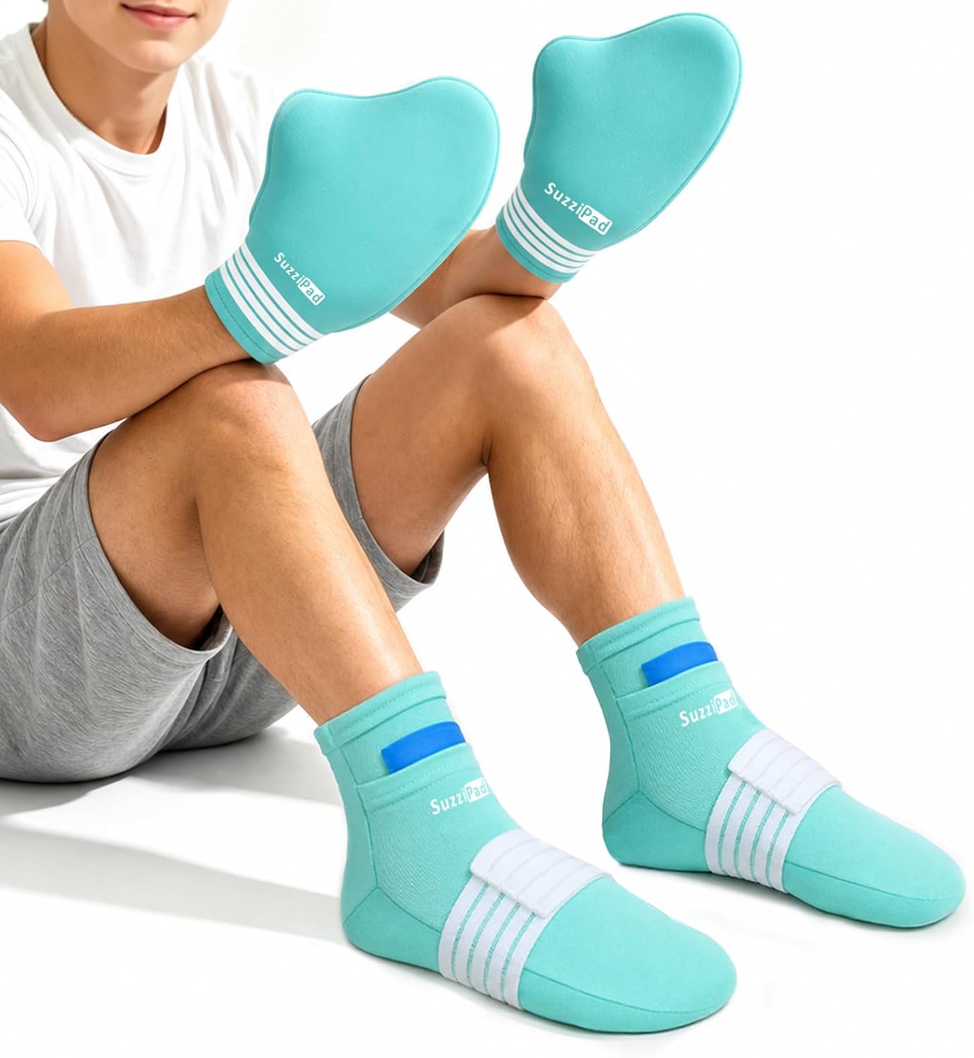 SuzziPad Cold Therapy Gloves & Socks for Small Hands & Feet, Reusable Ice Pack Cooling Wraps for Youth & Adults, Daily Comfort