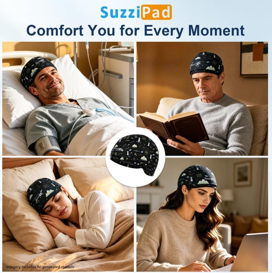 SuzziPad Cooling Cap for Chemo & Migraine, Reusable Soft Solid Gel for 360° Cold Therapy, Chemo Must Have
