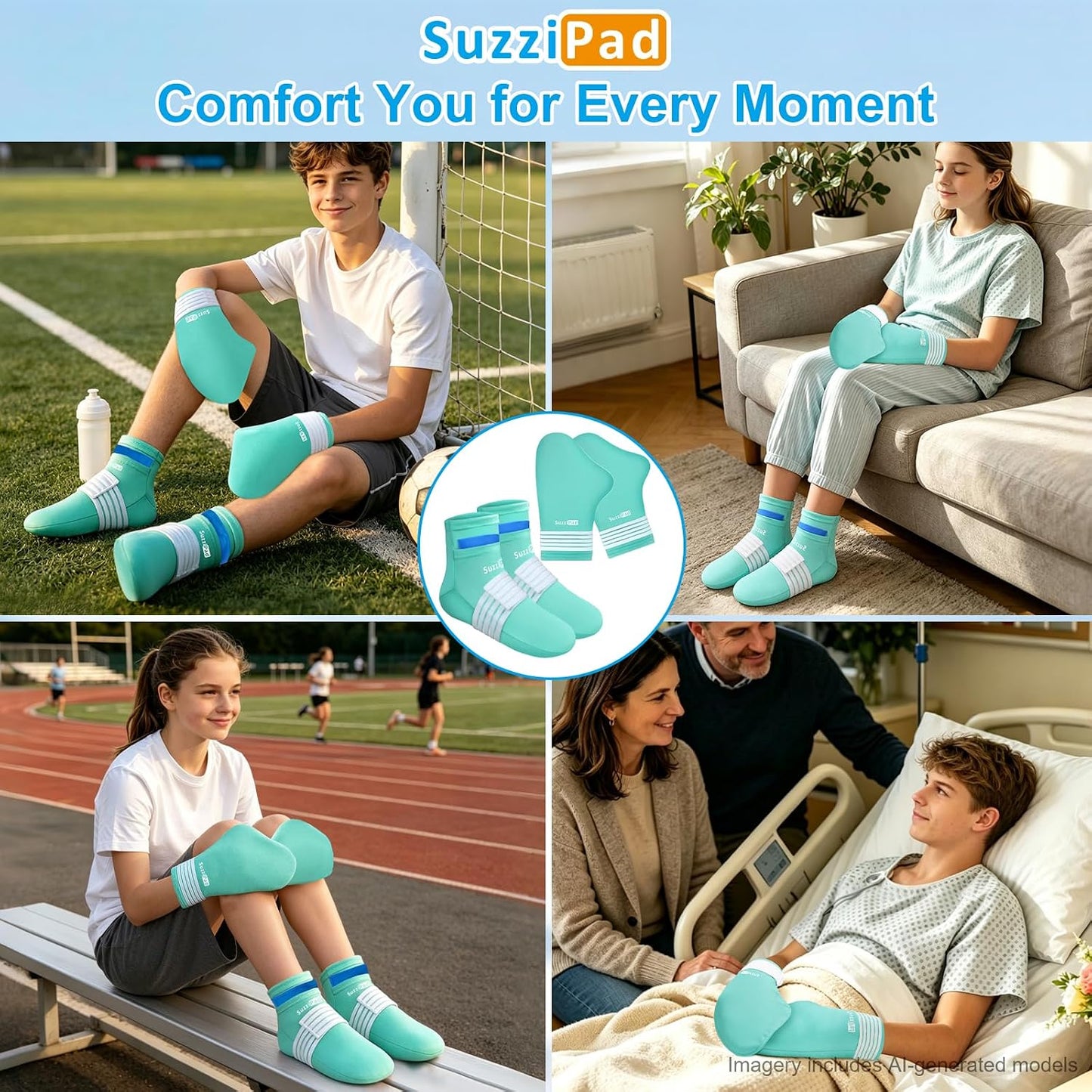 SuzziPad Cold Therapy Gloves & Socks for Small Hands & Feet, Reusable Ice Pack Cooling Wraps for Youth & Adults, Daily Comfort