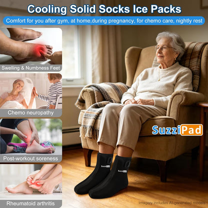 SuzziPad Cold Therapy Socks, Adjustable Ankle Ice Pack Wrap for Chemo