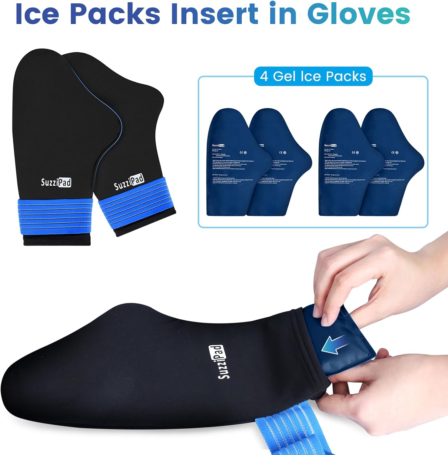 SuzziPad Replacement Ice Gel Packs for Cold Therapy Gloves and Socks(10-Piece Set)