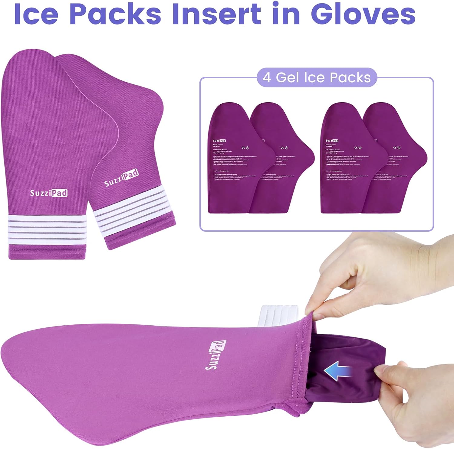 SuzziPad Replacement Ice Gel Packs for Cold Therapy Gloves and Socks(1
