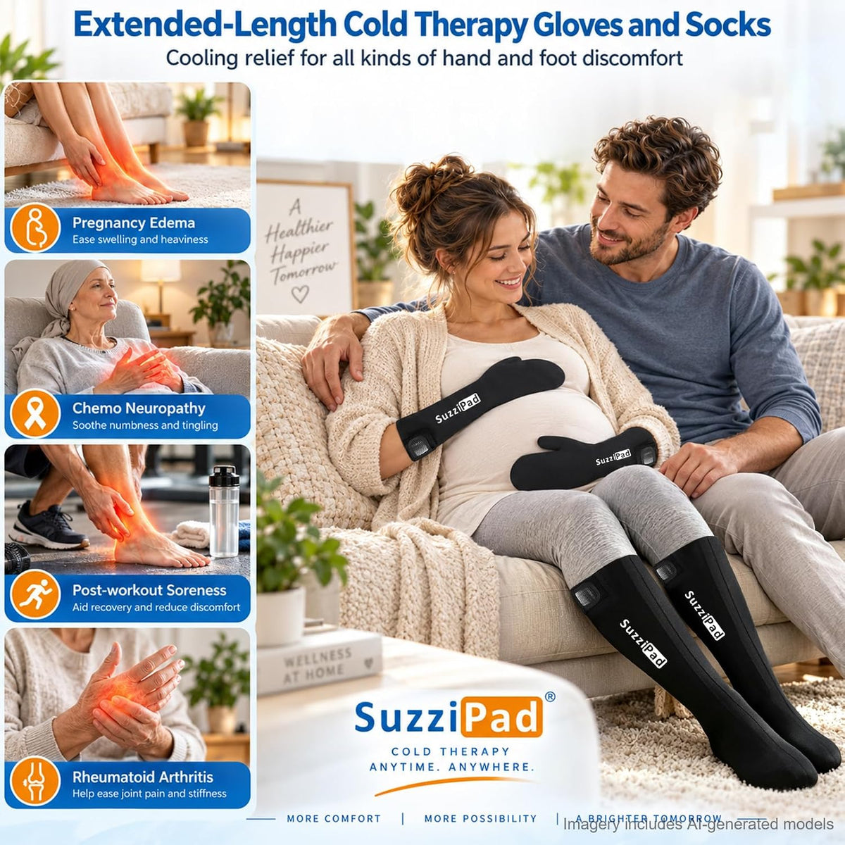SuzziPad Extended Cold Therapy Socks & Hand Ice Pack for Chemotherapy