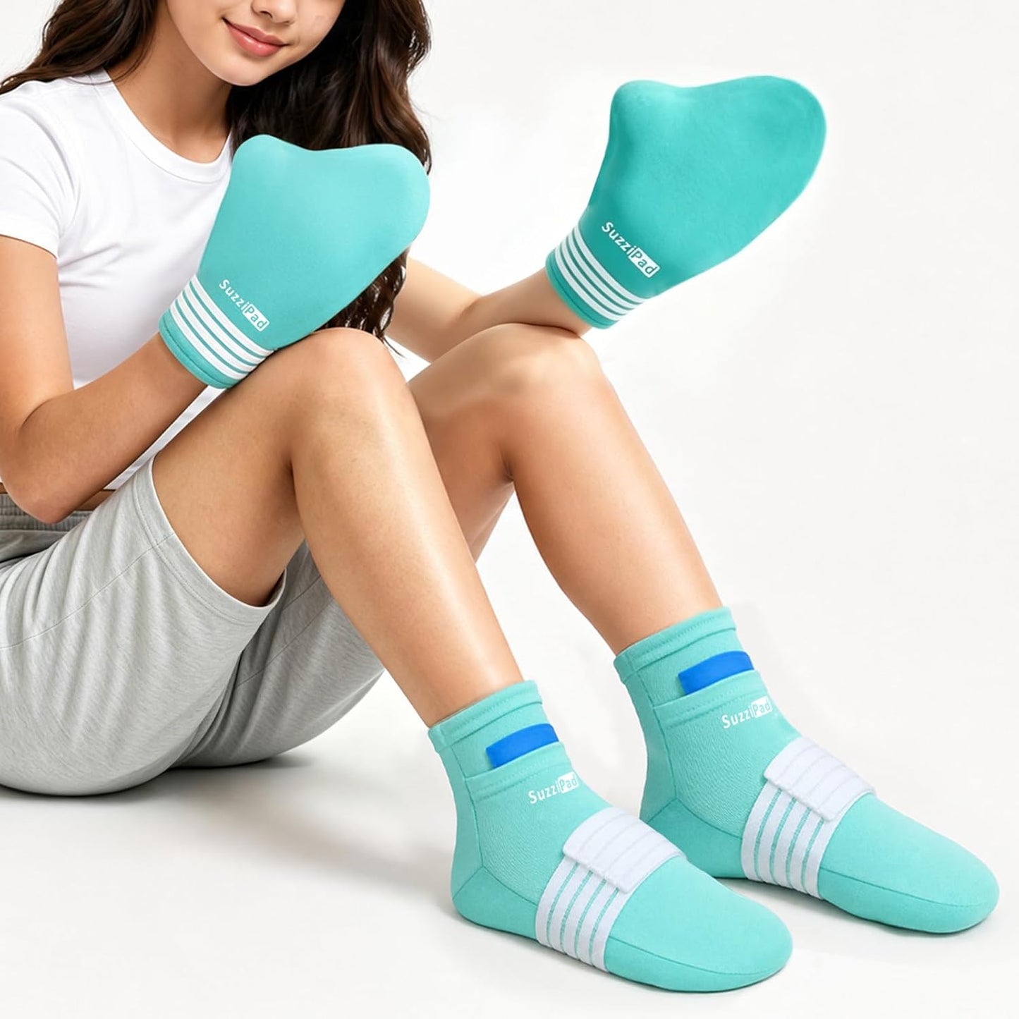 SuzziPad Cold Therapy Gloves & Socks for Small Hands & Feet, Reusable Ice Pack Cooling Wraps for Youth & Adults, Daily Comfort