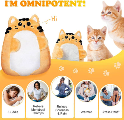 SuzziPad Cute Microwave Heating Pads for Cramps & Period Pain Relief, Weighted Stuffed Animals for Anxiety & Cuddle; Stress Relief Gifts for Women & Girls; Moist Heat Pack with Washable Cover, Cat