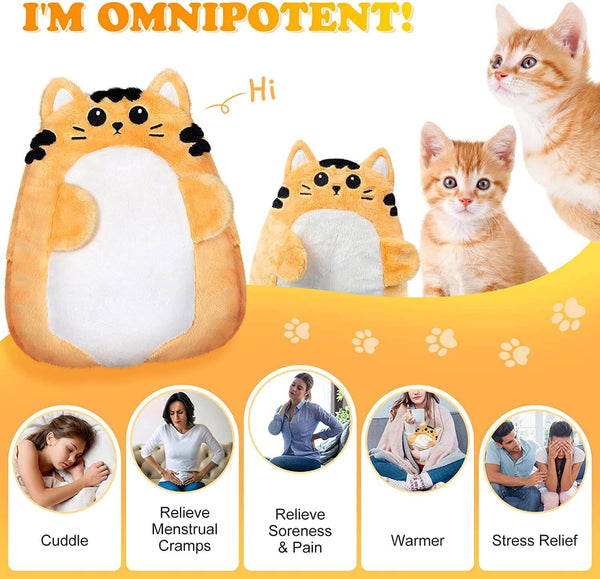 SuzziPad Cute Microwave Heating Pads for Cramps & Period Pain Relief, Weighted Stuffed Animals for Anxiety & Cuddle; Stress Relief Gifts for Women & Girls; Moist Heat Pack with Washable Cover, Cat