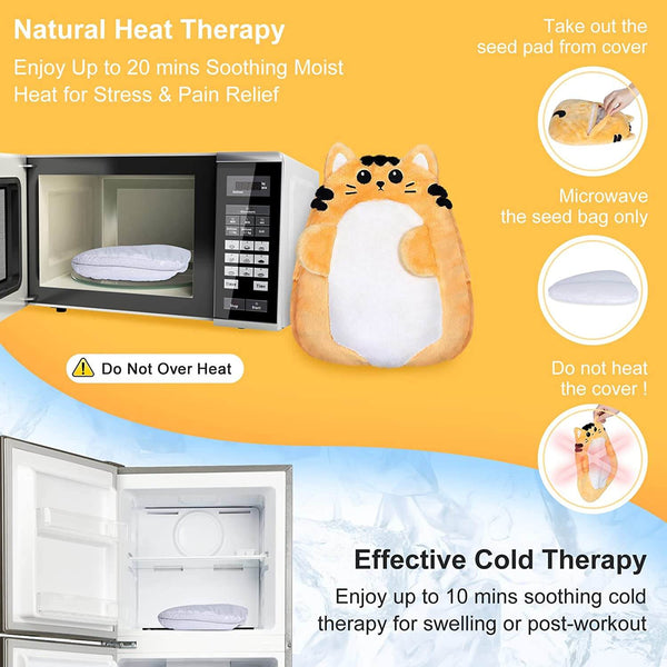 SuzziPad Cute Microwave Heating Pads for Cramps & Period Pain Relief, Weighted Stuffed Animals for Anxiety & Cuddle; Stress Relief Gifts for Women & Girls; Moist Heat Pack with Washable Cover, Cat