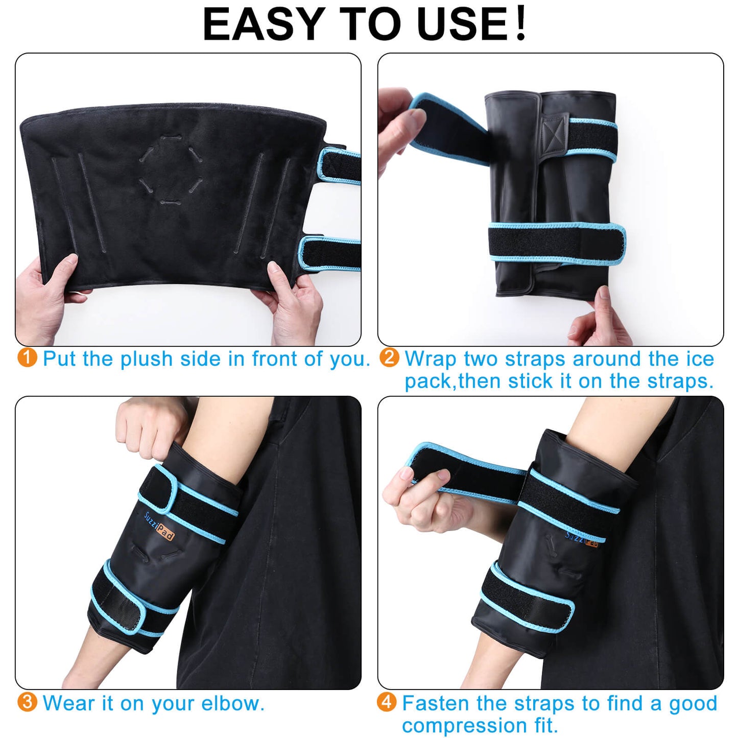 SuzziPad Elbow Ice Pack for Injuries with Double-Sided Fabric Cover