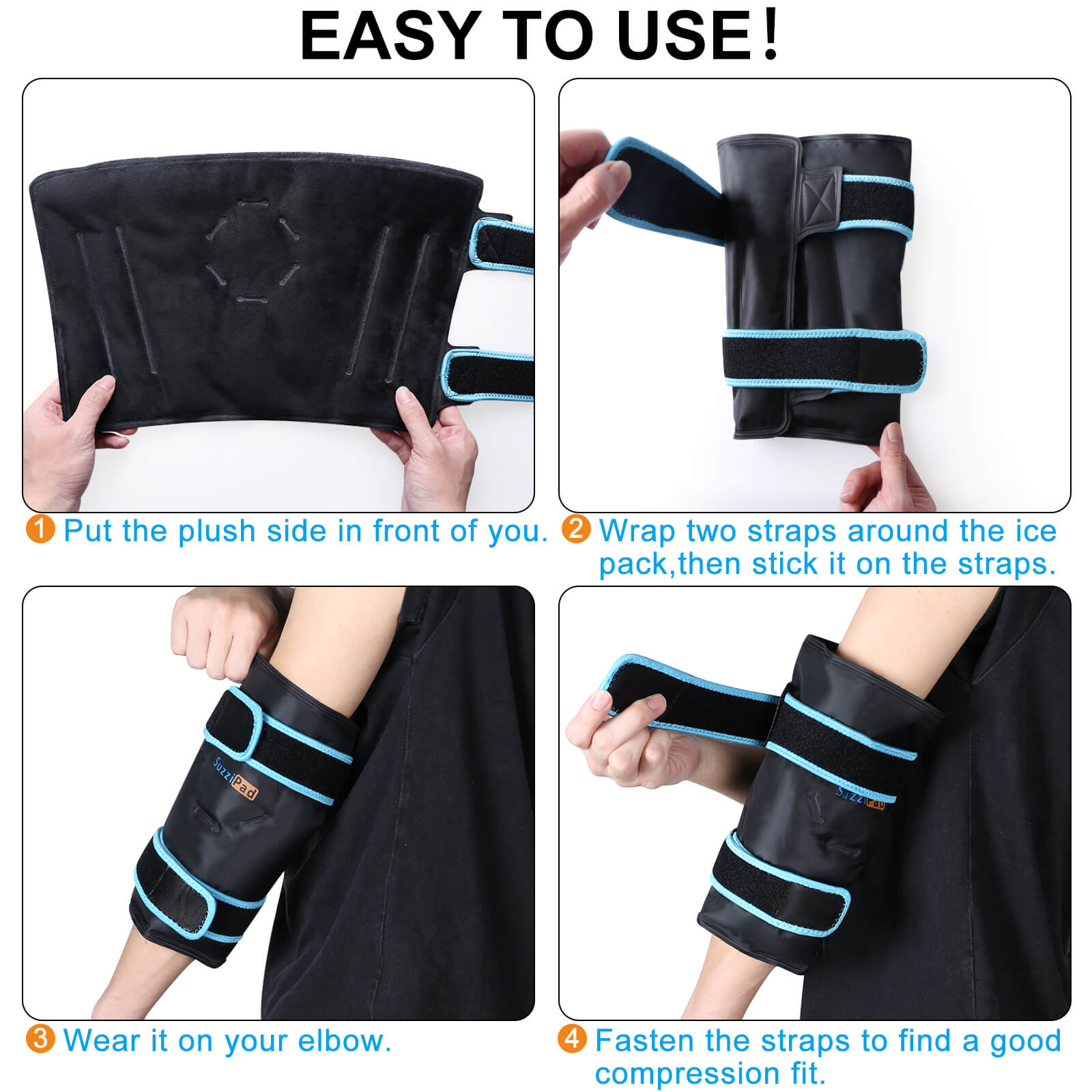 SuzziPad Elbow Ice Pack for Injuries with Double-Sided Fabric Cover