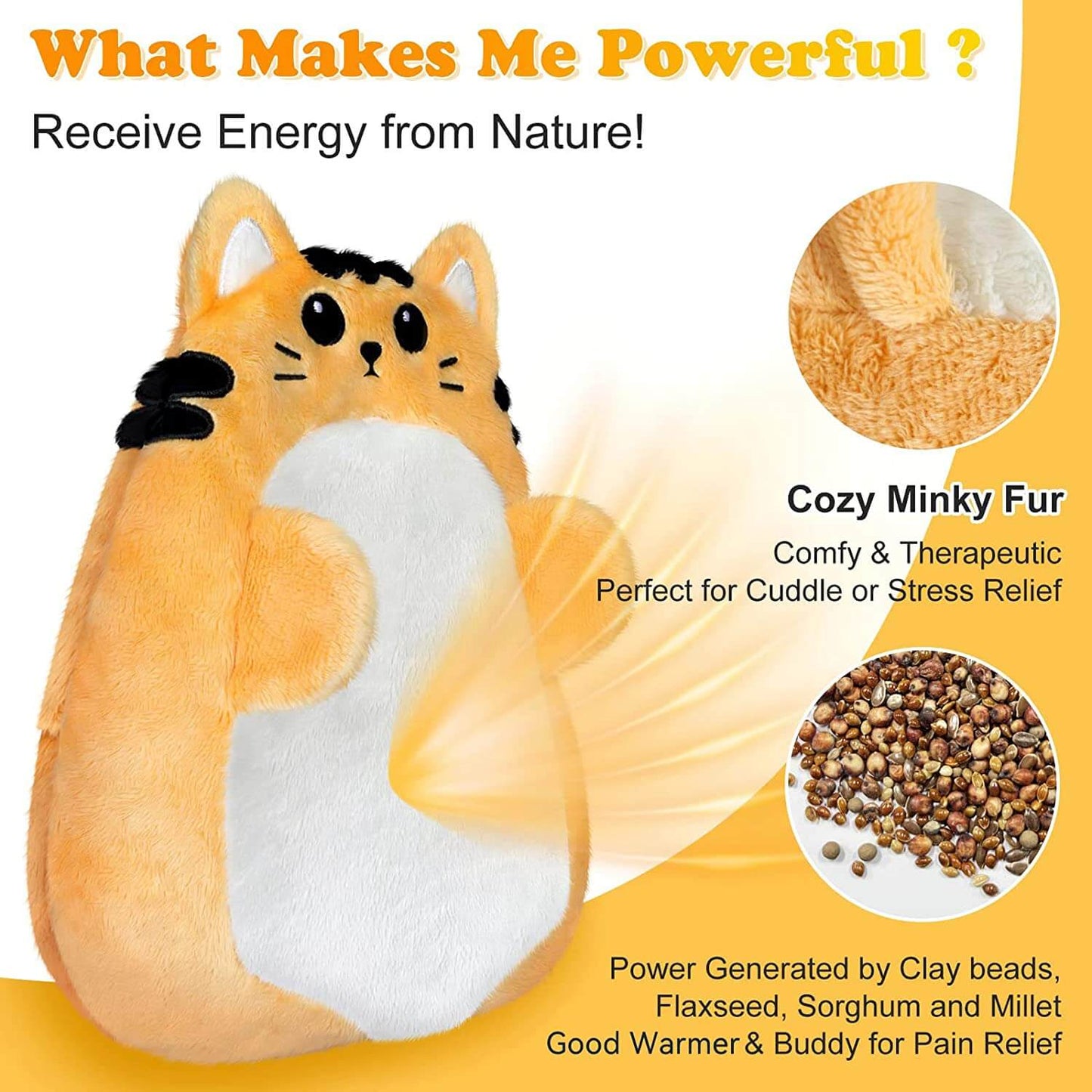 SuzziPad Cute Microwave Heating Pads for Cramps & Period Pain Relief, Weighted Stuffed Animals for Anxiety & Cuddle; Stress Relief Gifts for Women & Girls; Moist Heat Pack with Washable Cover, Cat